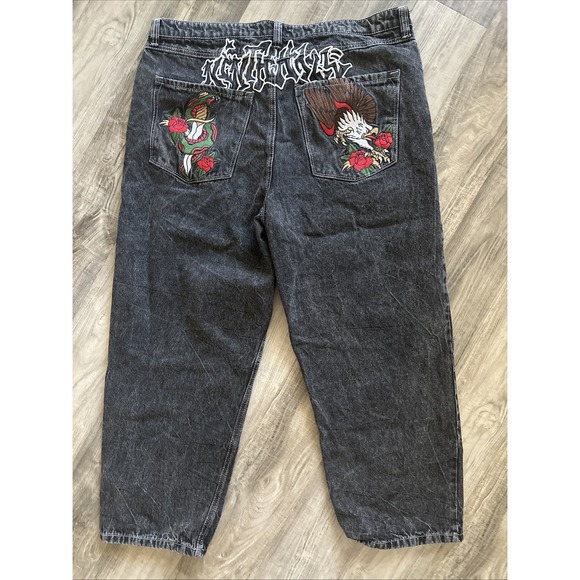 NINTH HALL AMBUSH Jeans Mens 40 Eagle Snake Embroidered Baggy Wide Leg VTG Y2K - Picture 1 of 7